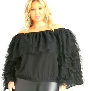 Black Long sleeve Ruffled top blouse